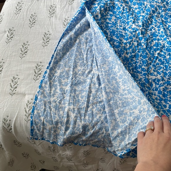 Zara Cutout Midi Linen Blend Dress Blue and White European Floral XS - Picture 6 of 10